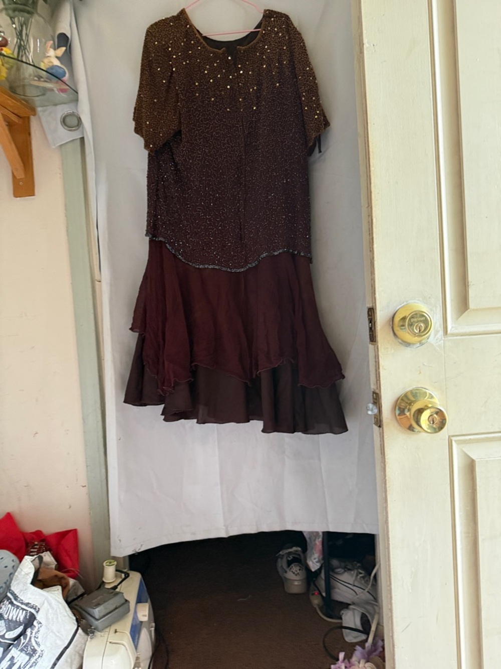 Beaded Brown High-Low Evening Dress